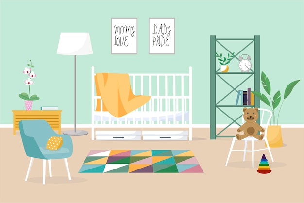 interior of a modern childrens room design of a cozy room with a playpen toys and decor items