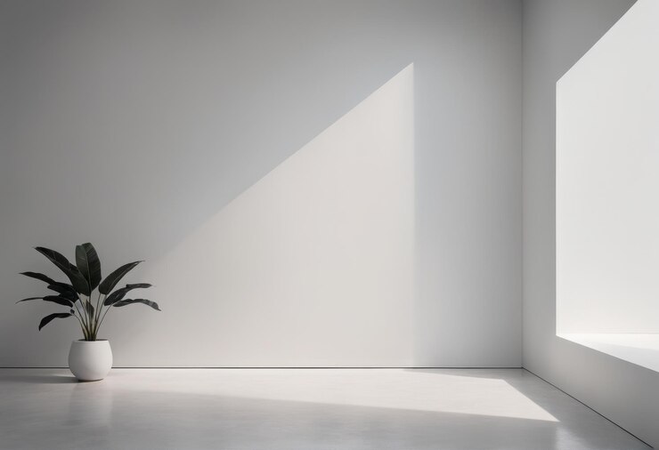 Vector interior of modern empty room with white walls floor floor big white window with sunlight and