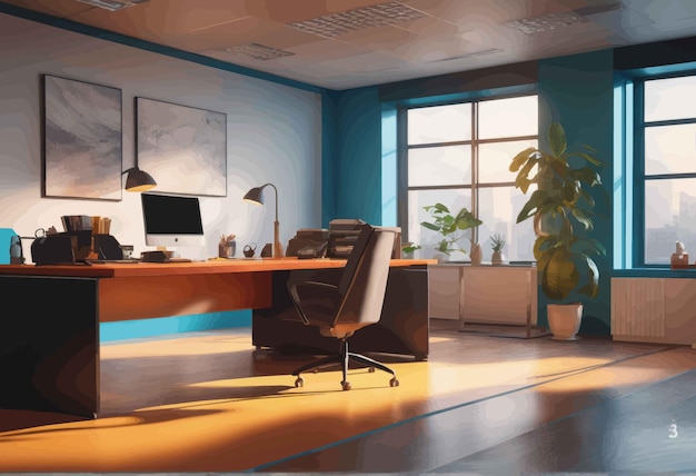 Interior of modern office 3 d illustrationmodern interior of a office with a windowinterior of mode