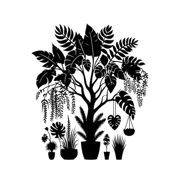interior plant or indoor tree silhouettes vector