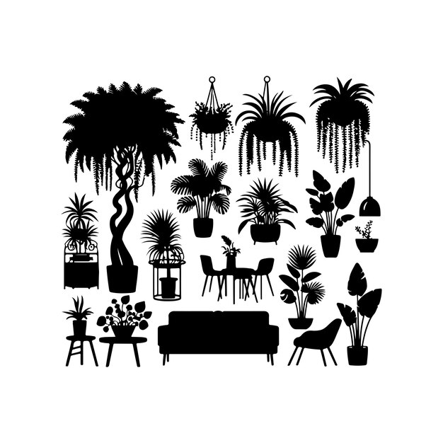 interior plant or indoor tree silhouettes vector