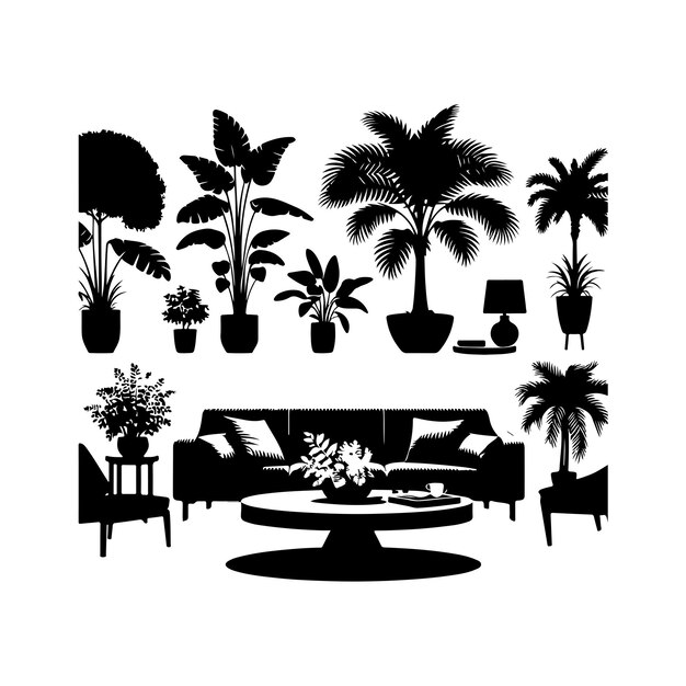 Vettore di silhouette di piante interne o di alberi interni