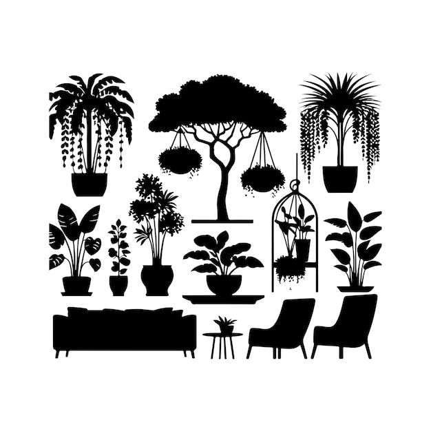 interior plant or indoor tree silhouettes vector