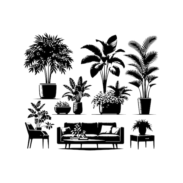 interior plant or indoor tree silhouettes vector