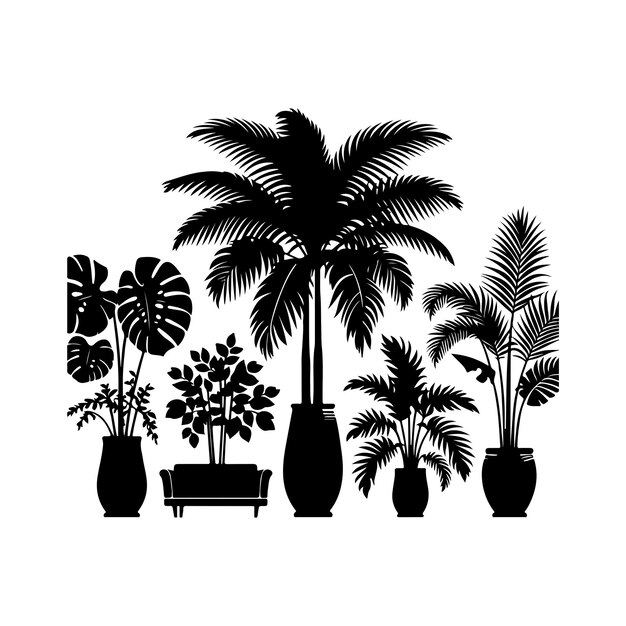 Vector interior plant or indoor tree silhouettes vector