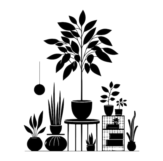 Vector interior plant or indoor tree silhouettes vector