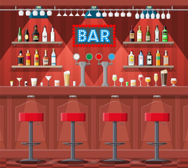 Vector interior of pub, cafe or bar.