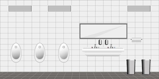 Interior of a public mens restroom with urinals