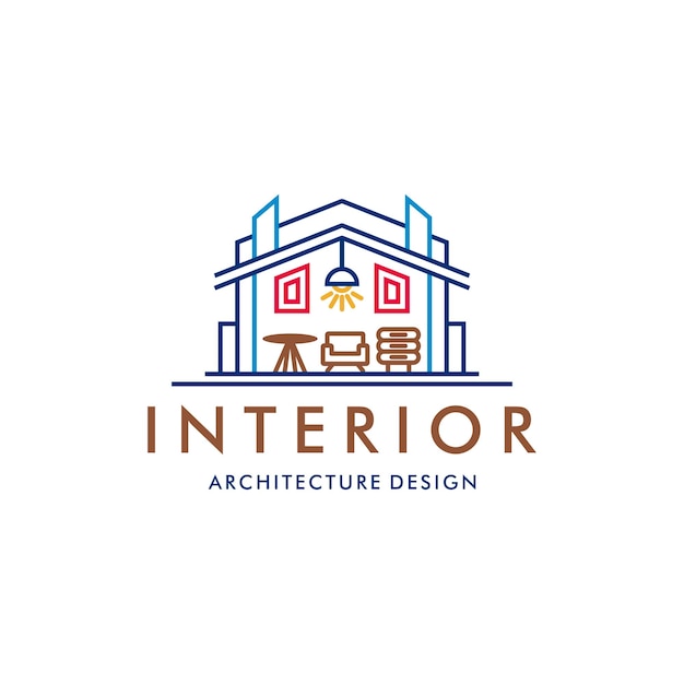 Vector interior real estate minimalist logo design template interior room furniture gallery logo