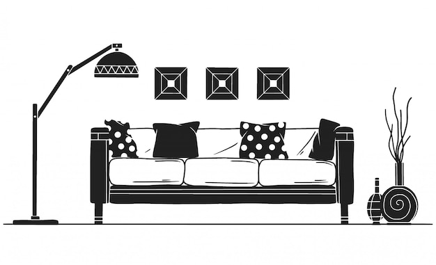 Interior in scandinavian style. part of the livingroom. hand drawn vector illustration