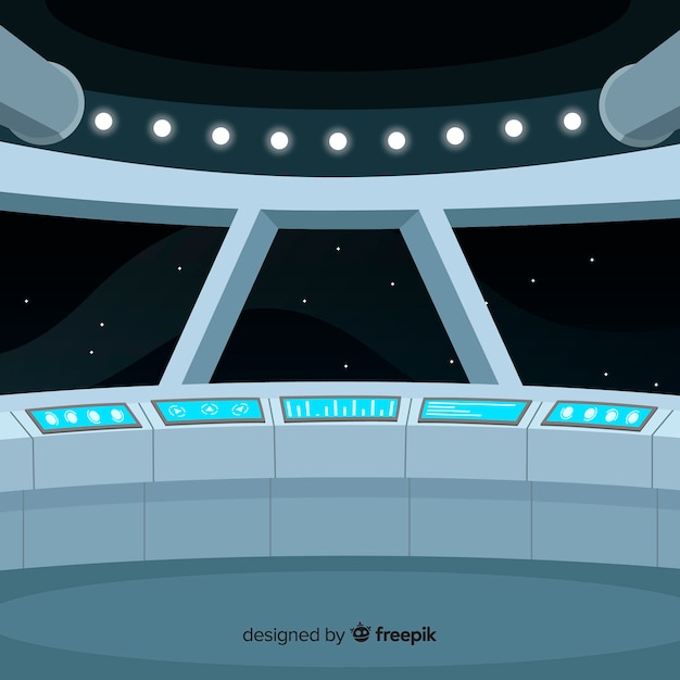 ベクトル 平らなdeisgnとインテリア宇宙船のデザインの背景