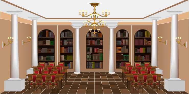 Vector interior of a spacious library or living room