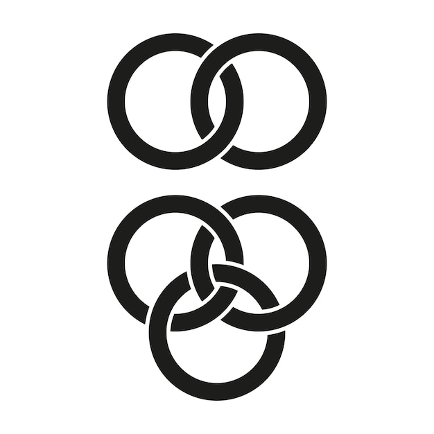 Interlocking rings iconen set Zwarte en witte vector symbolen Abstract geometrisch ontwerp
