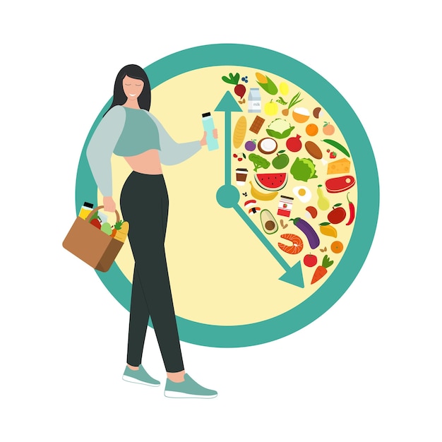 Intermittent fasting concept flat vector illustration eating window illustration dieting concept