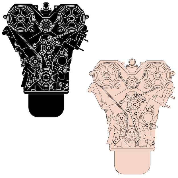 Вектор Двигатель внутреннего сгорания, вид спереди векторная иллюстрация