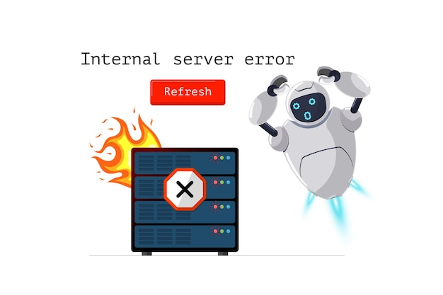 Internal server error website page http status code internet connection failure with oops worried