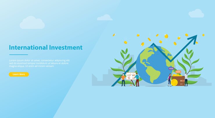 Internationaal investeringsconcept met grote bol voor websitemalplaatje of landende pagina