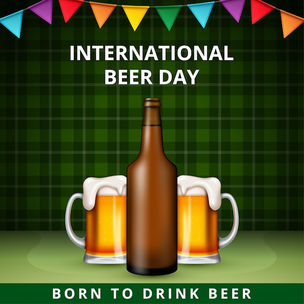 Vector international beer day, on august. cheers with clinking beer mugs conceptual.