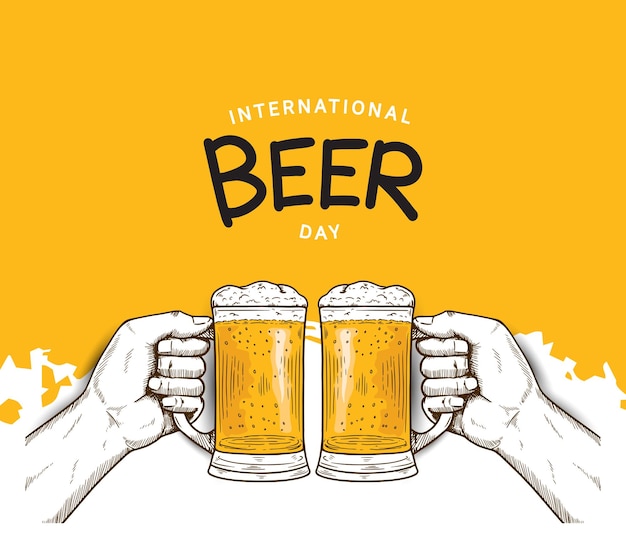 international beer day illustration design with hand holding mug of beer