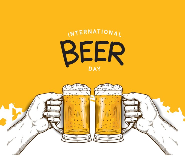 Vector international beer day illustration design with hand holding mug of beer
