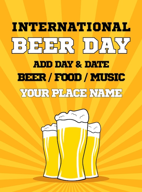 Vector international beer day party flyer poster social media post design
