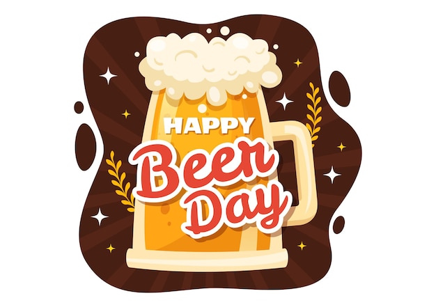 Векторная иллюстрация Международного дня пива с празднованием Cheers Beers в плоском мультфильме, нарисованном вручную