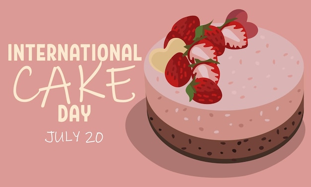 ベクトル 国際ケーキの日 ピンクの天然のケーキとピンクのイチゴ 愉快な祝日を祝います