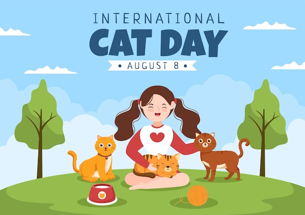 La giornata internazionale del gatto celebra l'amicizia tra esseri umani e gatti nell'illustrazione di agosto