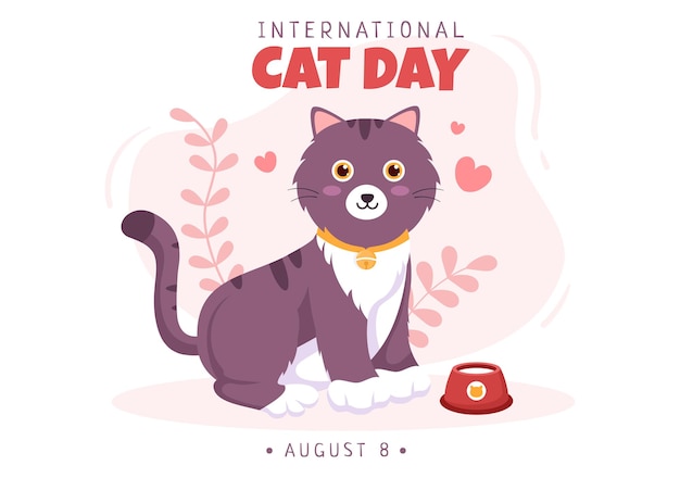 世界猫の日8月のイラストで人間と猫の友情を祝う