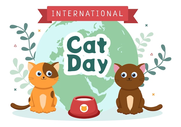 International cat day celebrates the friendship between humans and cats on the august illustration