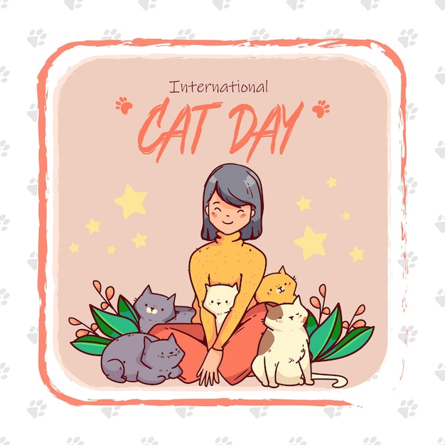 International cat day flat background