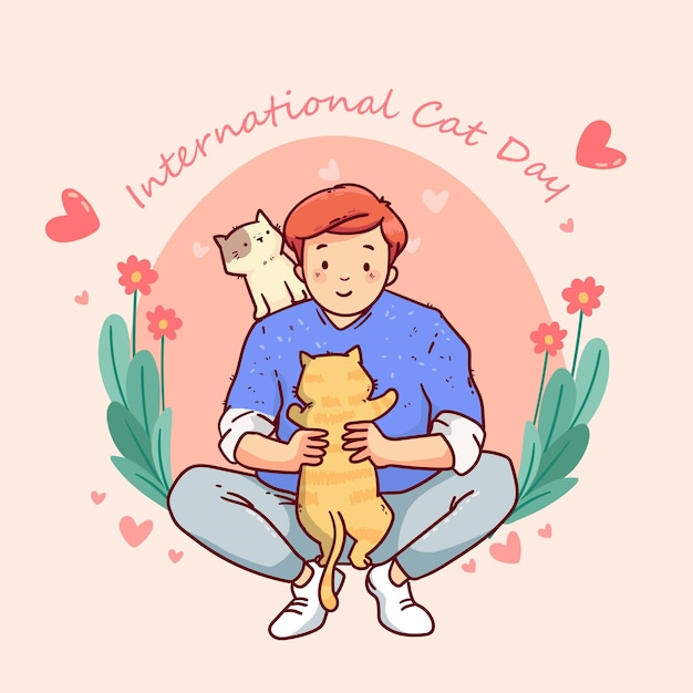 Международный день кошек плоский фон
