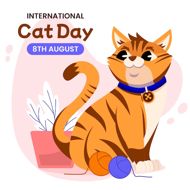 Vector international cat day hand drawn flat illustration