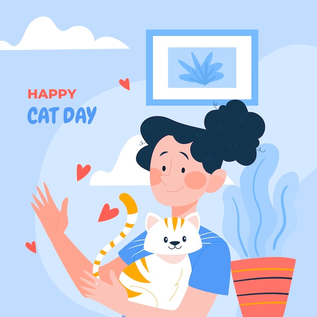 Vector international cat day hand drawn flat illustration