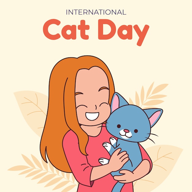 Vector international cat day hand drawn illustration