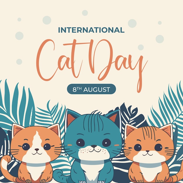 Vector international cat day hand drawn illustration