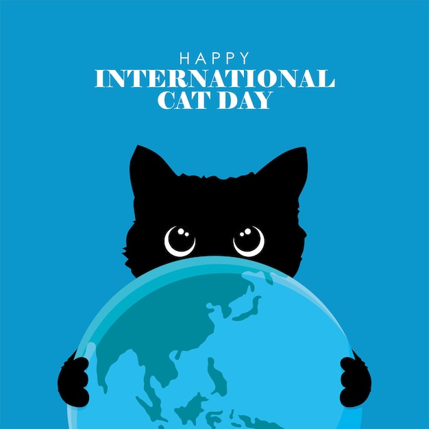 International cat day poster template with black cat illustration