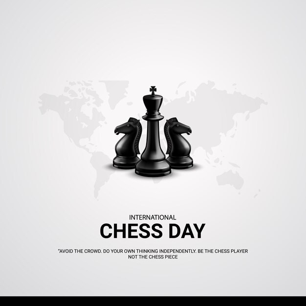 International chess day world map and chess Premium Vector