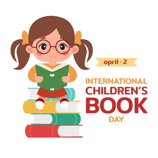 International Children's Book Day April 2 Holiday concept Cute girl with book