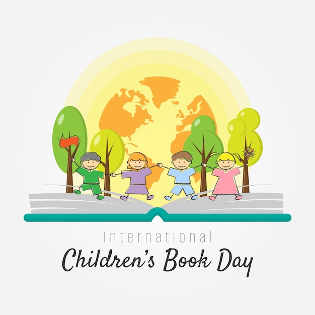 International Childrens Book Day poster with happy children