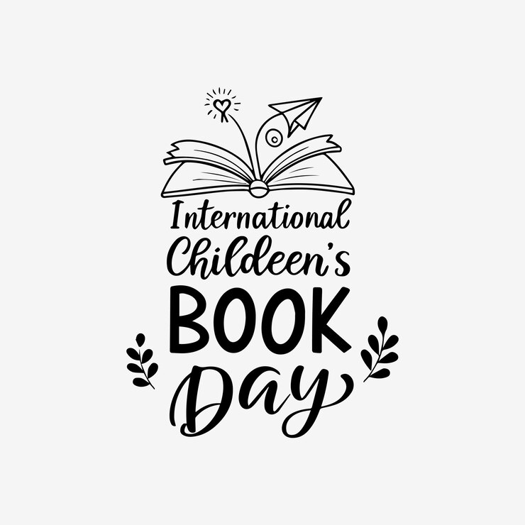 Vector international childrens book day text banner handwriting inscription international childrens book