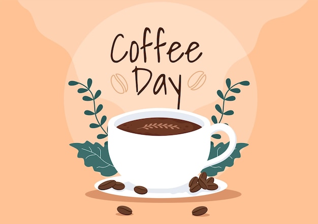International Coffee Day on 1st October Hand Drawn Cartoon Flat Illustration