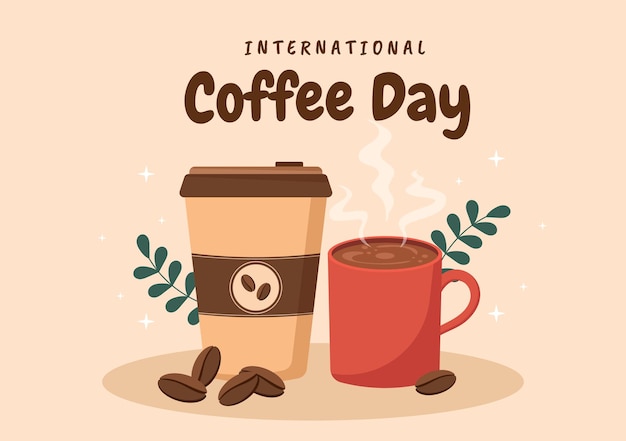 10월 1일 국제 커피의 날 손으로 그린 만화 평면 그림