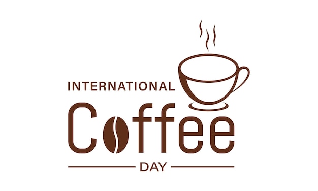 コーヒー豆とマグカップ ベクトル イラスト背景ベクトル イラスト バナー グリーティング カード ポスターの国際コーヒーの日書道デザイン