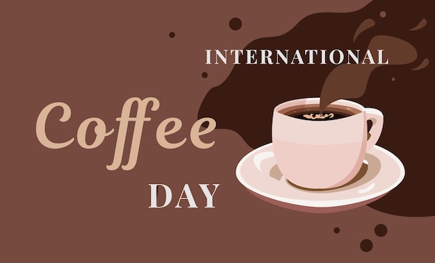 International Coffee Day cappuccino coffee mug top view Vector illustration