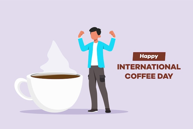 International coffee day concept Template design with hand drawing style Colored flat vector illustration isolated