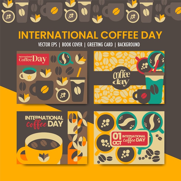 International coffee day geometric poster background invitation vector collection