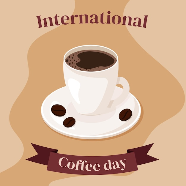 International coffee day illustration poster banner 1 october White cup of coffee