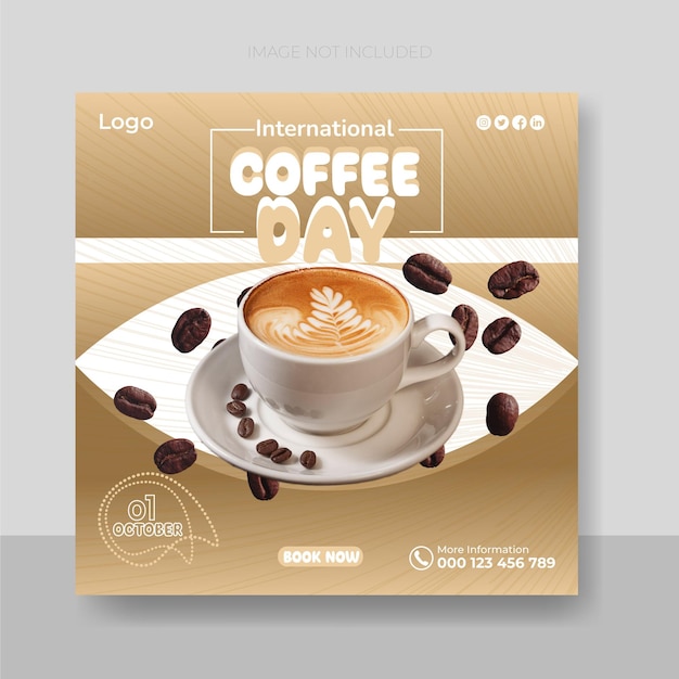 Международный день кофе Шаблон оформления поста в социальных сетях Instagram
