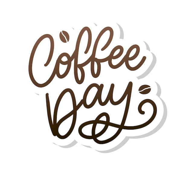 International coffee day lettering with coffee beans.